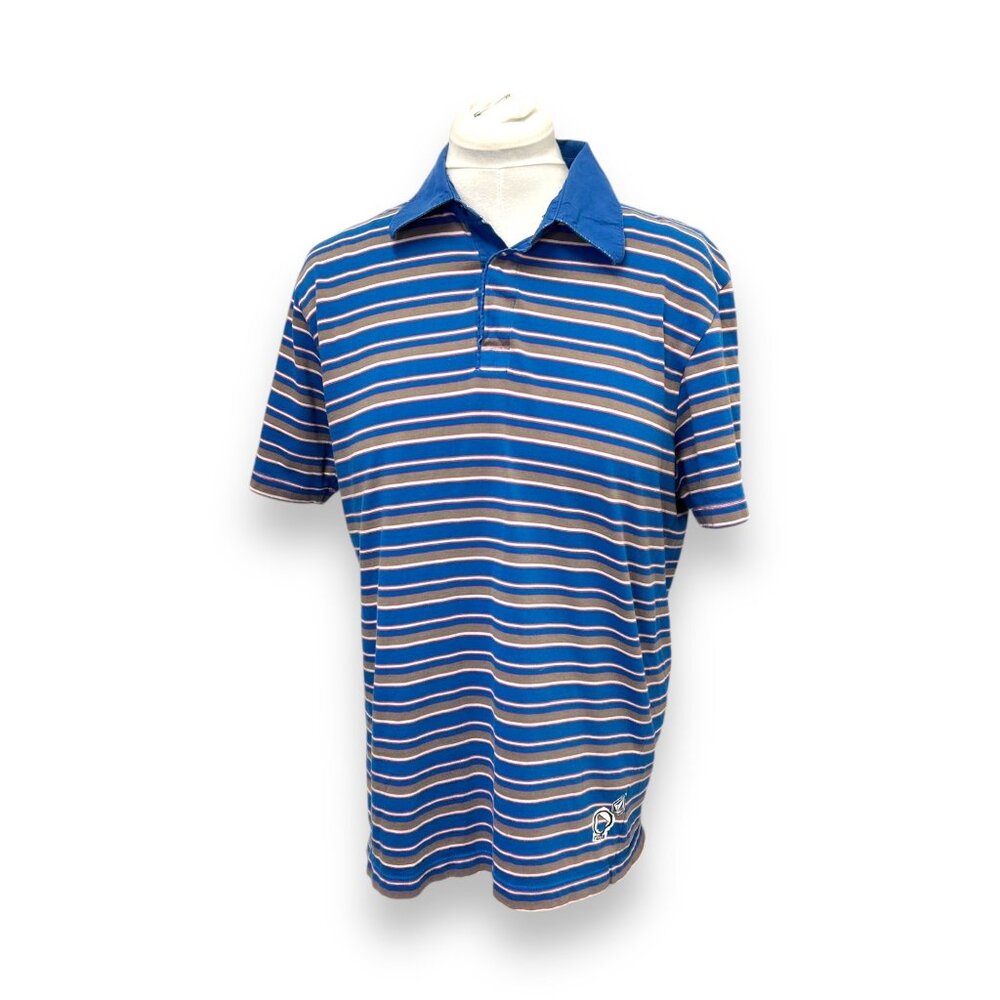 Vintage Volcom Mens Short Sleeve Large Elroy Polo Shirt Blue/Gray Stripes